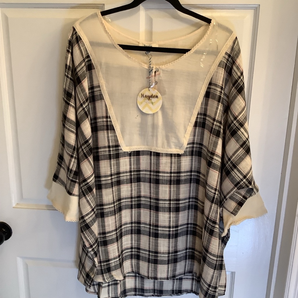 Hayden LA Women's Blouse, XXL, Black & White Plaid